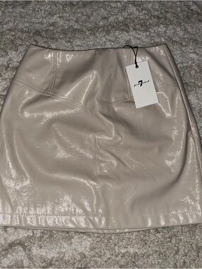 7 For All Mankind Shimmery Light Beige Faux Leather Mini Skirt